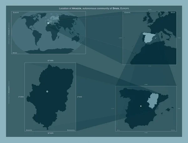 Aragon Autonomous Community Spain Diagram Showing Location Region Larger Scale — Foto de Stock
