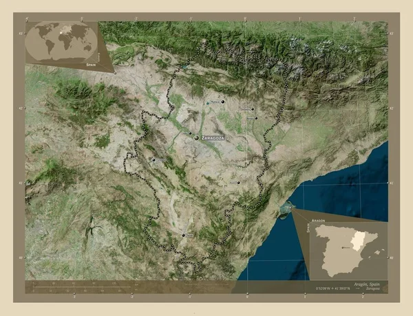 Aragon Autonome Gemeenschap Van Spanje Satellietkaart Met Hoge Resolutie Locaties — Stockfoto
