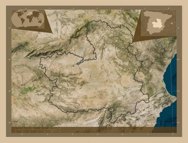 Castilla Mancha Autonomous Community Spain Low Resolution Satellite Map Corner —  Fotos de Stock