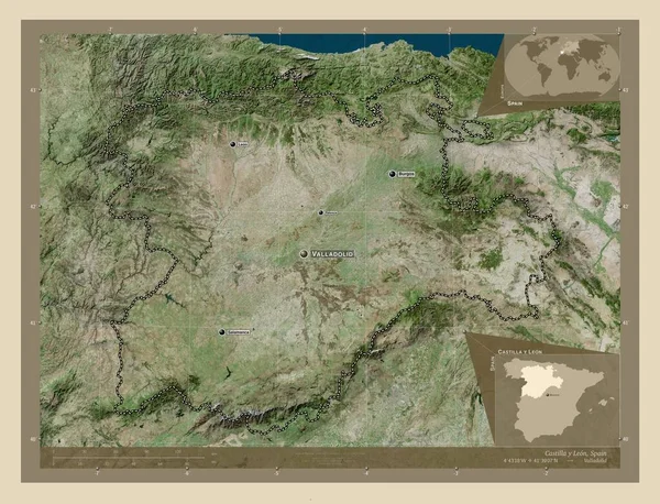 Kastilien León Autonome Gemeinschaft Von Spanien Hochauflösende Satellitenkarte Orte Und — Stockfoto