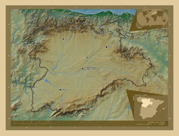 Кастилья Леон Автономное Сообщество Испании Цветная Карта Высоты Озерами Реками — стоковое фото