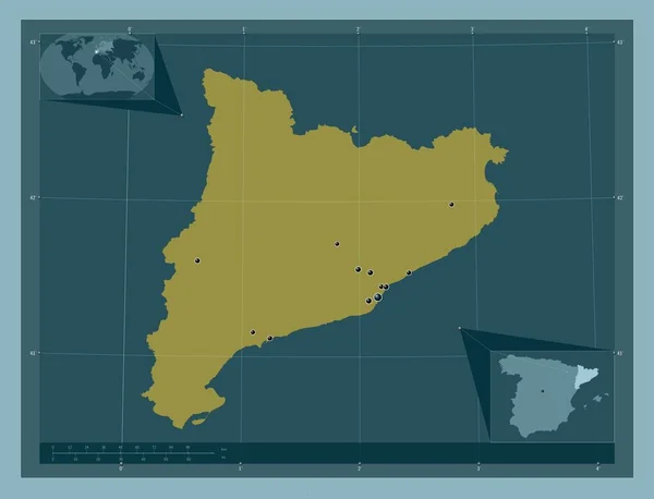 Katalonien Autonome Gemeinschaft Von Spanien Einfarbige Form Standorte Der Wichtigsten — Stockfoto