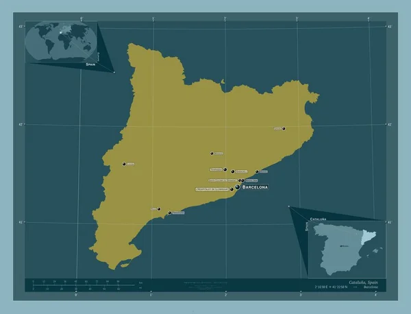 Katalonien Autonome Gemeinschaft Von Spanien Einfarbige Form Orte Und Namen — Stockfoto