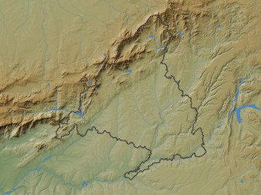 Comunidad de Madrid, autonomous community of Spain. Colored elevation map with lakes and rivers