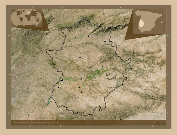 Extremadura Autonomous Community Spain Low Resolution Satellite Map Locations Major —  Fotos de Stock