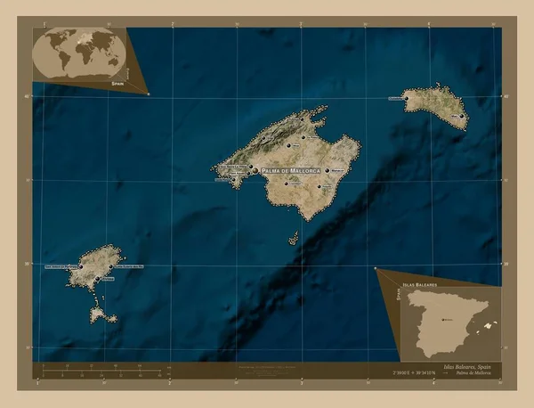 Islas Baleares Автономное Сообщество Испании Карта Спутника Низкого Разрешения Места — стоковое фото