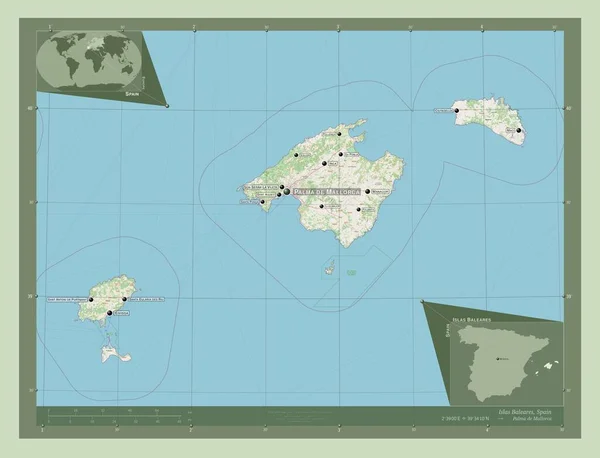 Islas Baleares Автономное Сообщество Испании Карта Улиц Места Названия Крупных — стоковое фото