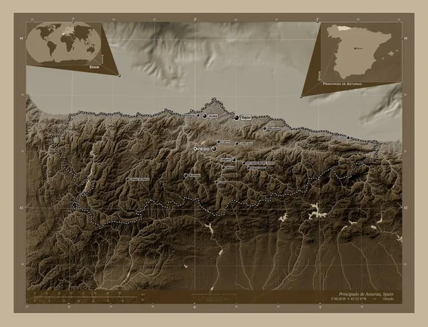 Principado Asturias Autonomous Community Spain Elevation Map Colored Sepia Tones — Stock Photo, Image