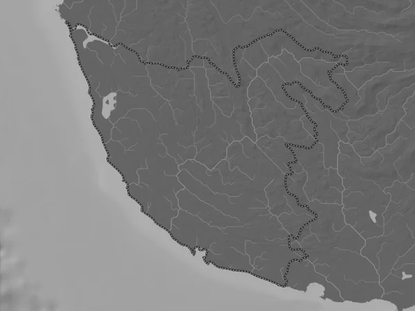 Galle District Sri Lanka Grayscale Elevation Map Lakes Rivers — Stock Photo, Image