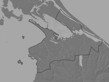 Kilinochchi, district of Sri Lanka. Bilevel elevation map with lakes and rivers