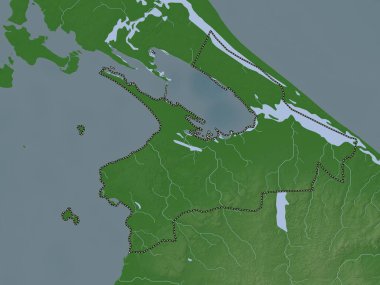 Kilinochchi, district of Sri Lanka. Elevation map colored in wiki style with lakes and rivers