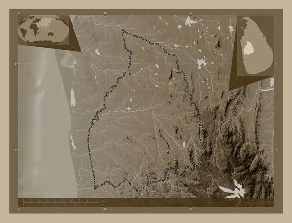 Курунегала Район Шрі Ланки Висота Карти Забарвлена Сепії Тонів Озерами — стокове фото