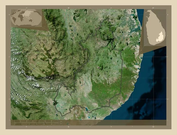 スリランカのモネラガラ県 高解像度衛星地図 コーナー補助位置図 — ストック写真