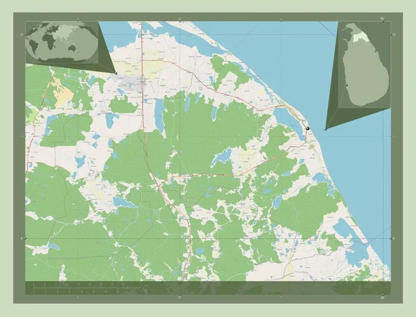 Mullaitivu Dystrykt Sri Lanki Otwórz Mapę Ulic Pomocnicze Mapy Położenia — Zdjęcie stockowe