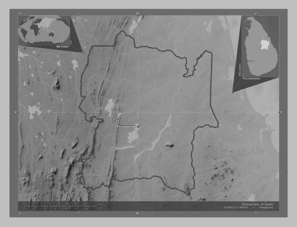 Polonnaruwa District Sri Lanka Grayscale Elevation Map Lakes Rivers Locations — Stock Photo, Image