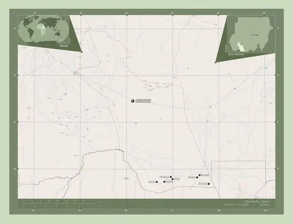 Східний Дарфур Штат Судан Відкрита Карта Вулиць Місця Розташування Назви — стокове фото
