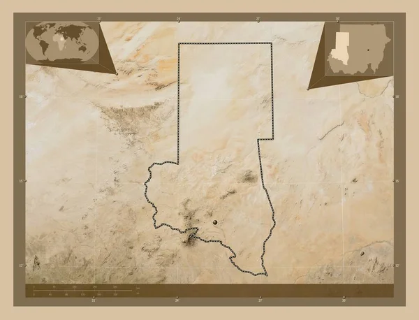 Darfour Nord État Soudan Carte Satellite Basse Résolution Corner Cartes — Photo
