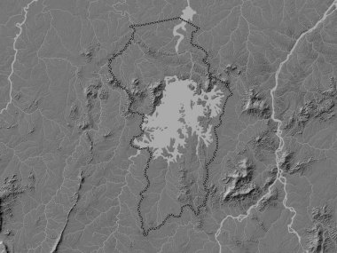 Brokopondo, district of Suriname. Bilevel elevation map with lakes and rivers