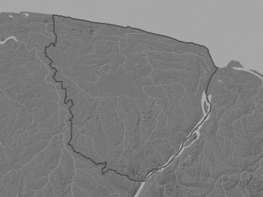 Marowijne, district of Suriname. Bilevel elevation map with lakes and rivers