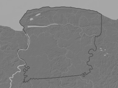 Saramacca, district of Suriname. Bilevel elevation map with lakes and rivers
