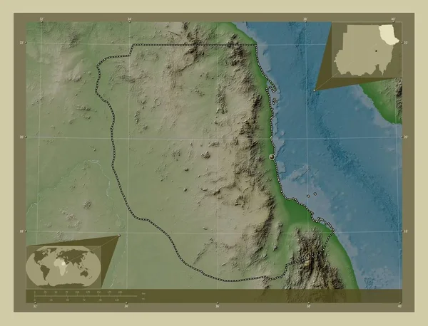 Rode Zee Soedan Hoogtekaart Gekleurd Wiki Stijl Met Meren Rivieren — Stockfoto