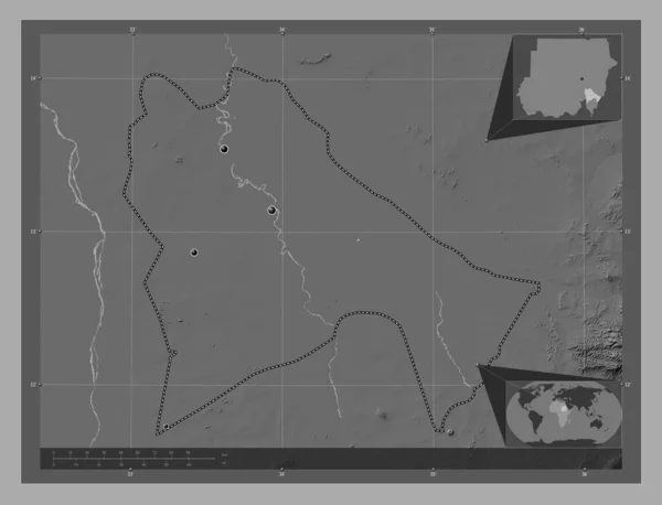 Sennar État Soudan Carte Altitude Bilevel Avec Lacs Rivières Emplacements — Photo