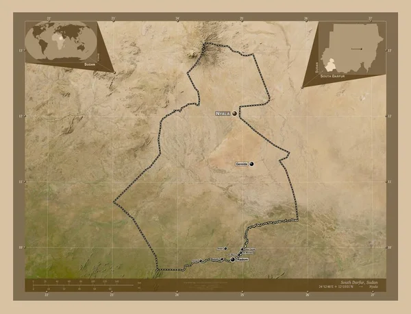 Sud Darfur Stato Del Sudan Mappa Satellitare Bassa Risoluzione Località — Foto Stock