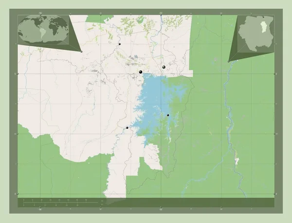 Brokopondo Okręg Surinam Otwórz Mapę Ulic Lokalizacje Dużych Miast Regionu — Zdjęcie stockowe