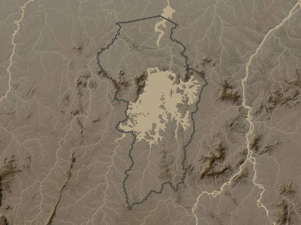 Brokopondo District Suriname Elevation Map Colored Sepia Tones Lakes Rivers — Stock Photo, Image