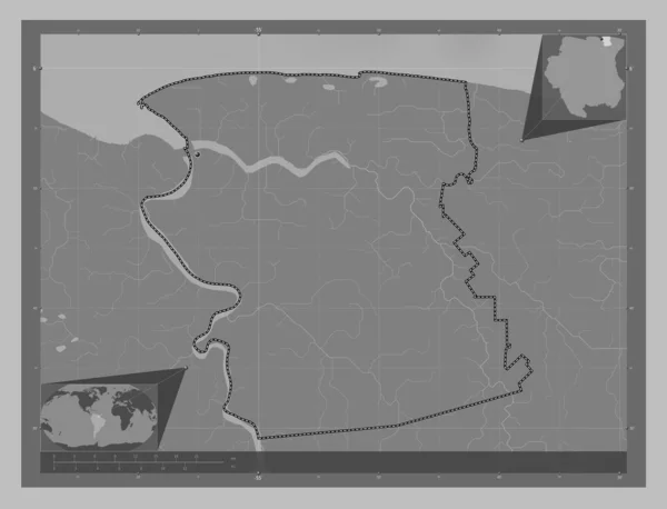 Commewijne District Suriname Grayscale Elevation Map Lakes Rivers Corner Auxiliary — Stock Photo, Image