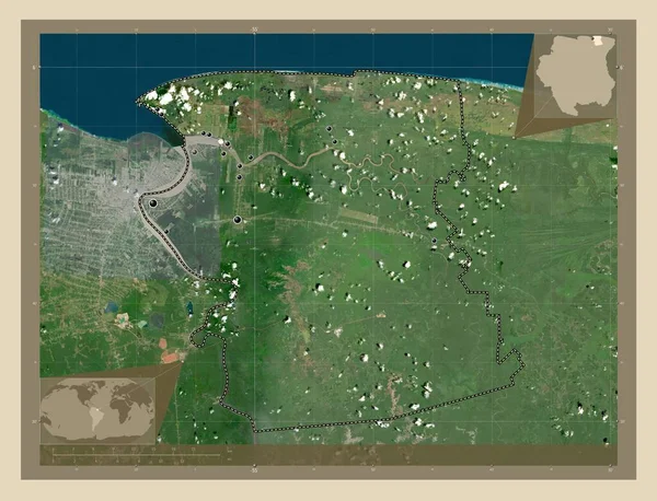 Commewijne Distrito Surinam Mapa Satelital Alta Resolución Ubicaciones Las Principales — Foto de Stock
