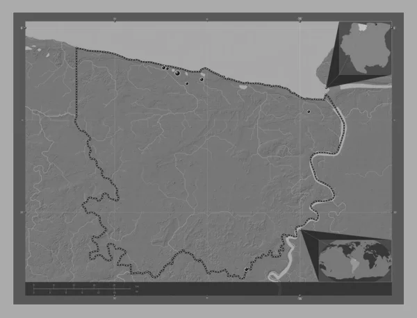 Coronie District Suriname Bilevel Elevation Map Lakes Rivers Locations Major — Stock Photo, Image