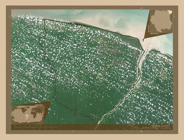 Marowijne District Suriname Low Resolution Satellite Map Locations Names Major — Stock Photo, Image