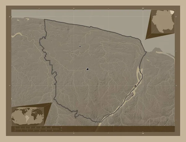 Marowijne District Suriname Elevation Map Colored Sepia Tones Lakes Rivers — Stock Photo, Image