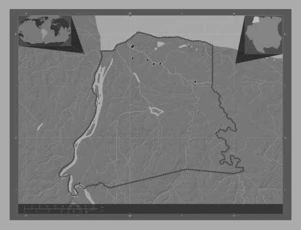 Nickerie Distrito Surinam Mapa Elevación Bilevel Con Lagos Ríos Ubicaciones —  Fotos de Stock