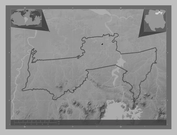 Para District Suriname Grayscale Elevation Map Lakes Rivers Corner Auxiliary — Stock Photo, Image