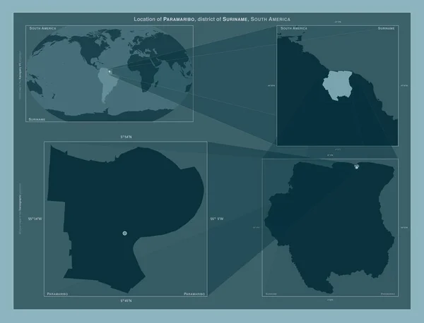 Paramaribo District Suriname Diagram Showing Location Region Larger Scale Maps — Stock Photo, Image