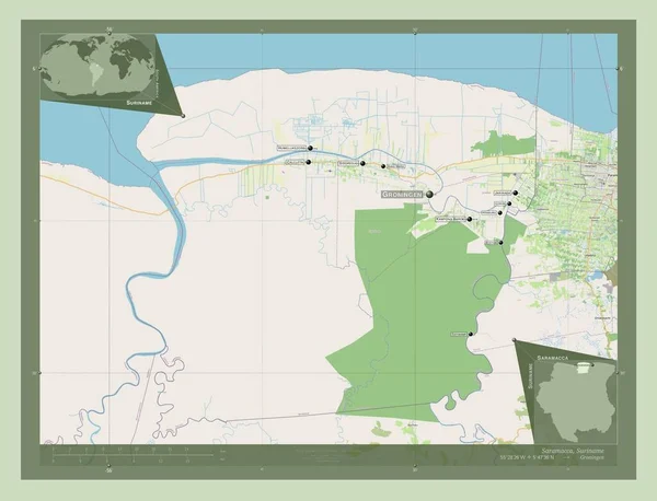 Saramacca Distriktet Surinam Öppna Gatukartan Platser Och Namn Större Städer — Stockfoto