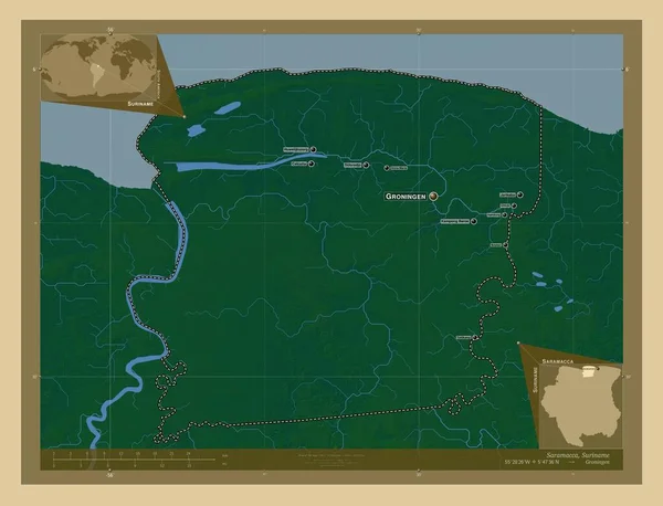 Сарамакка Округ Суринам Цветная Карта Высоты Озерами Реками Места Названия — стоковое фото