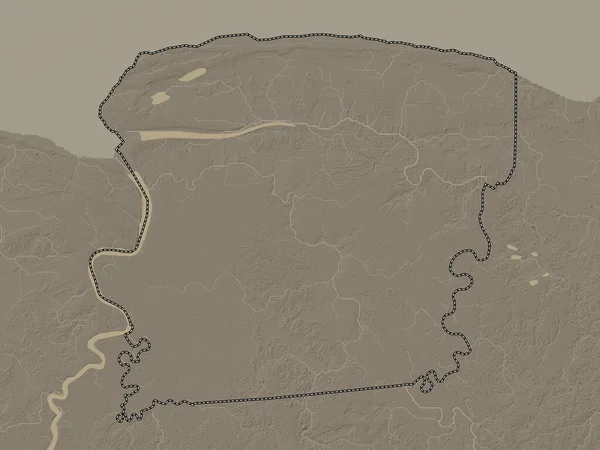 Сарамакка Округ Суринам Карта Высот Окрашенная Сепиевые Тона Озерами Реками — стоковое фото