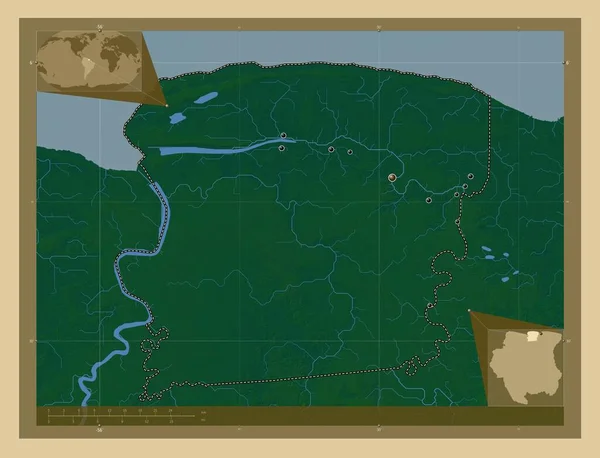 Сарамакка Округ Суринам Цветная Карта Высоты Озерами Реками Места Расположения — стоковое фото