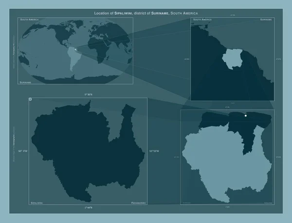 리위니 수리남 도표는 규모의 지도에서 지역의 위치를 줍니다 프레임 Png — 스톡 사진