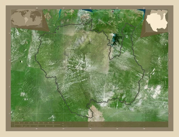 Sipaliwini 苏里南地区 高分辨率卫星地图 角辅助位置图 — 图库照片