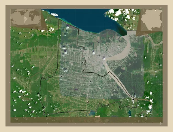 Wanica District Suriname High Resolution Satellite Map Locations Major Cities — Stock Photo, Image