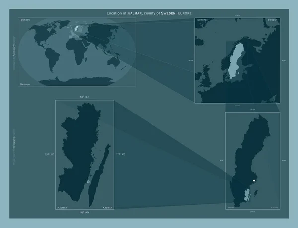 Kalmar County Sweden Diagram Showing Location Region Larger Scale Maps — Stock Photo, Image