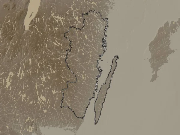 Kalmar County Sweden Elevation Map Colored Sepia Tones Lakes Rivers — ストック写真
