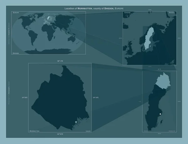Norrbotten County Sweden Diagram Showing Location Region Larger Scale Maps — Stok Foto