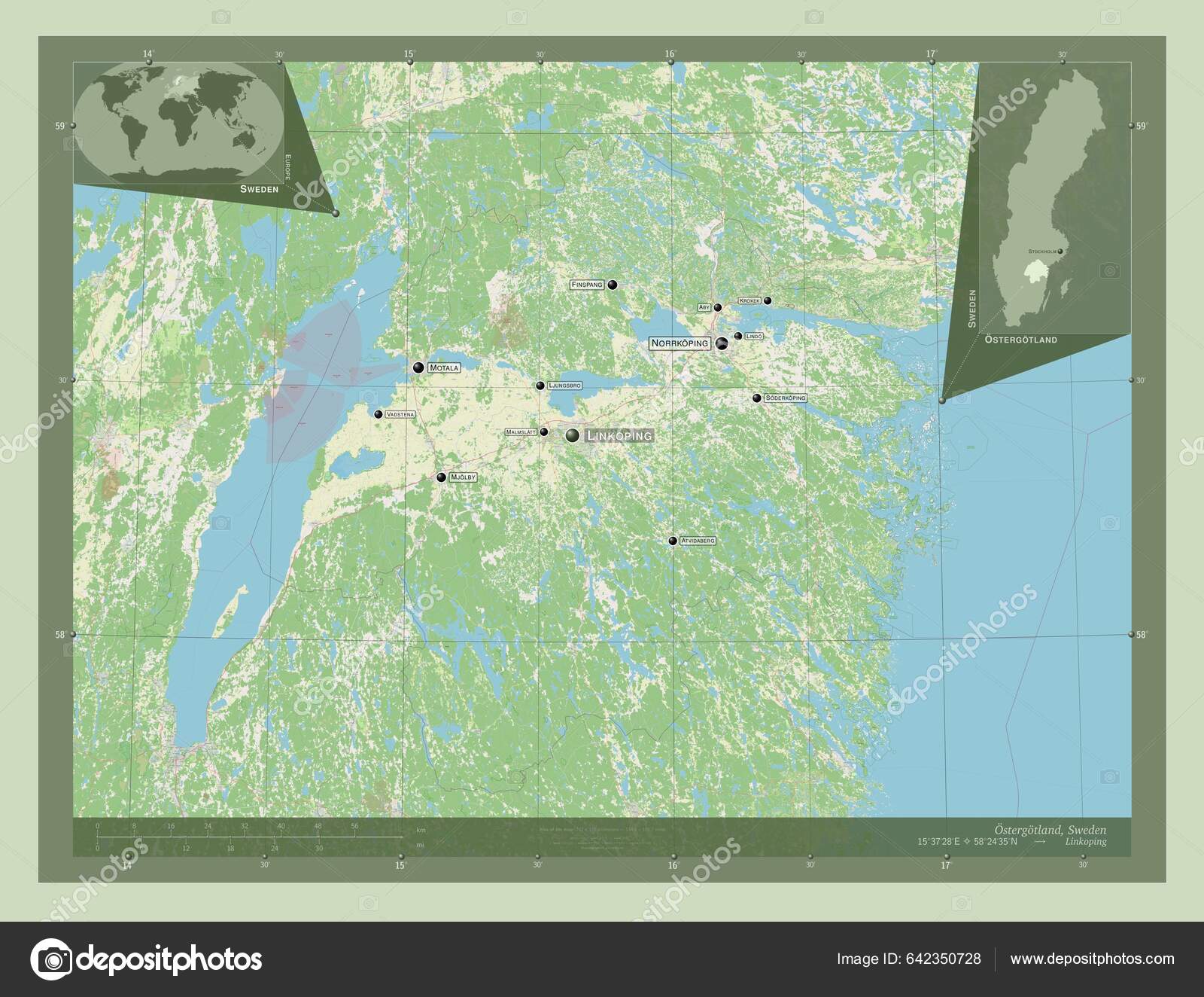 Ostergotland County Sweden Open Street Map Locations Names Major Cities ...