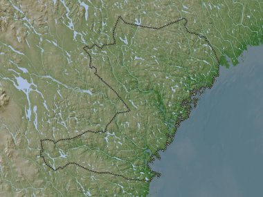 Vasternorrland, county of Sweden. Elevation map colored in wiki style with lakes and rivers