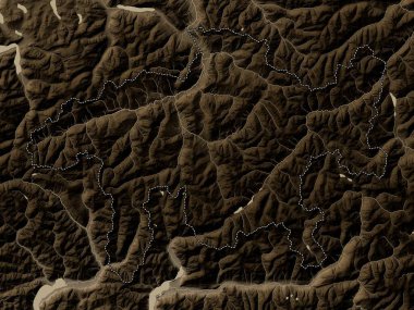 Graubunden, canton of Switzerland. Elevation map colored in sepia tones with lakes and rivers